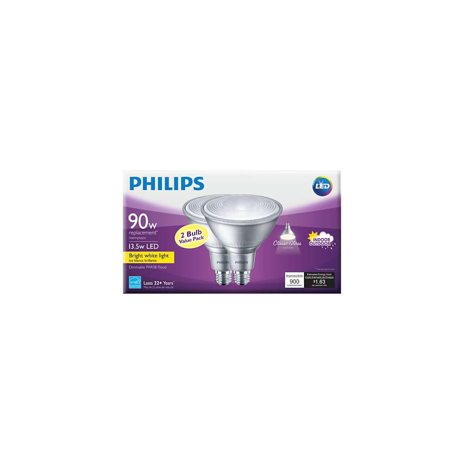 Philips 90W Equivalent Bright White PAR38 Ambient LED Flood Light Bulb 5000K 3